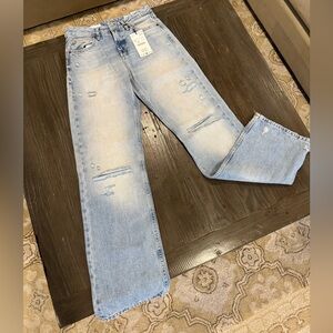 Zara Light Blue Distressed Flare Jeans